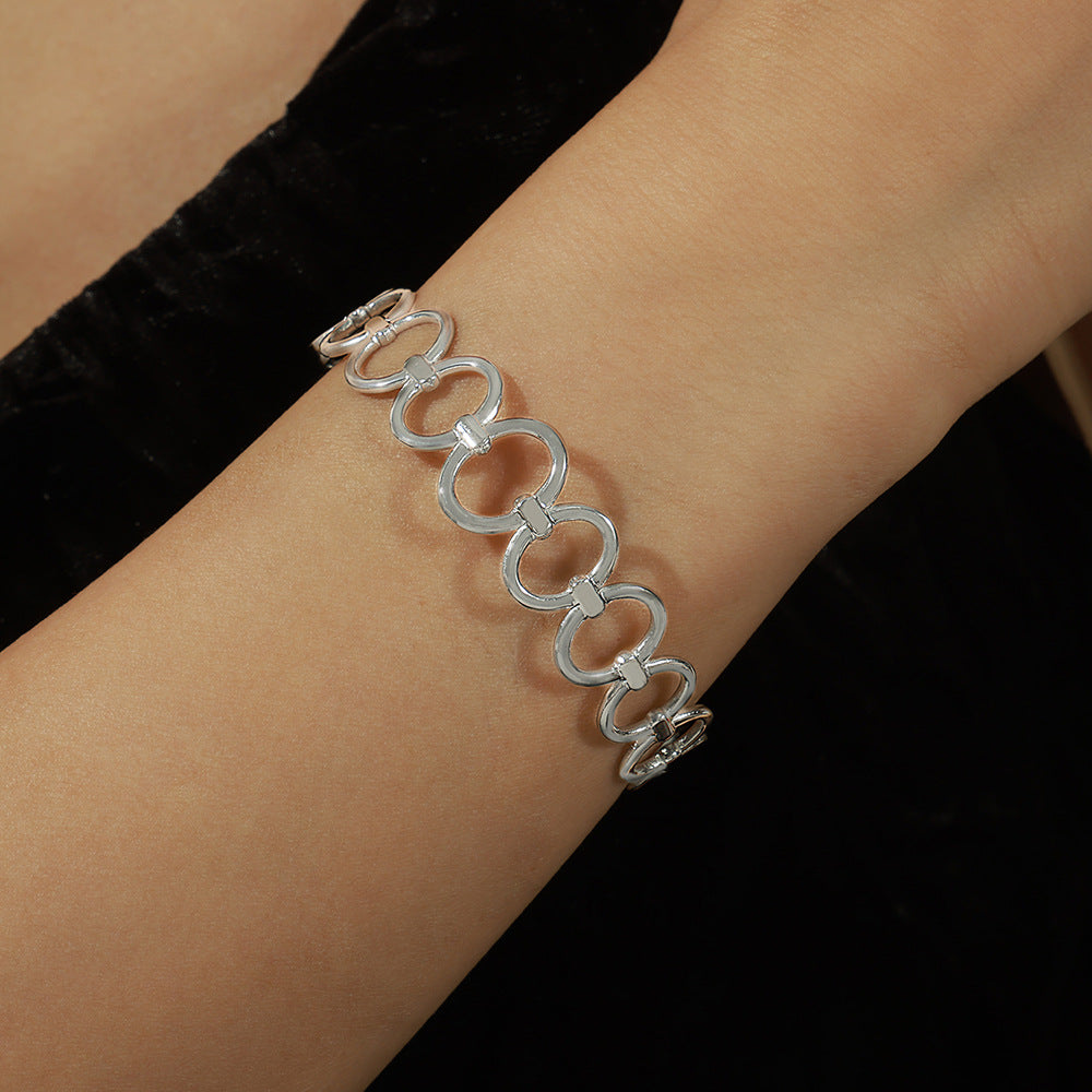 Irregular Geometric Hollow Stainless Steel Cuff Bracelet