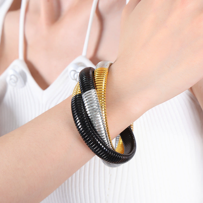 18K Gold PVD Triple Wrap Stainless Steel Bracelet