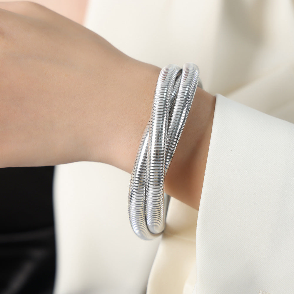 18K Gold PVD Triple Wrap Stainless Steel Bracelet
