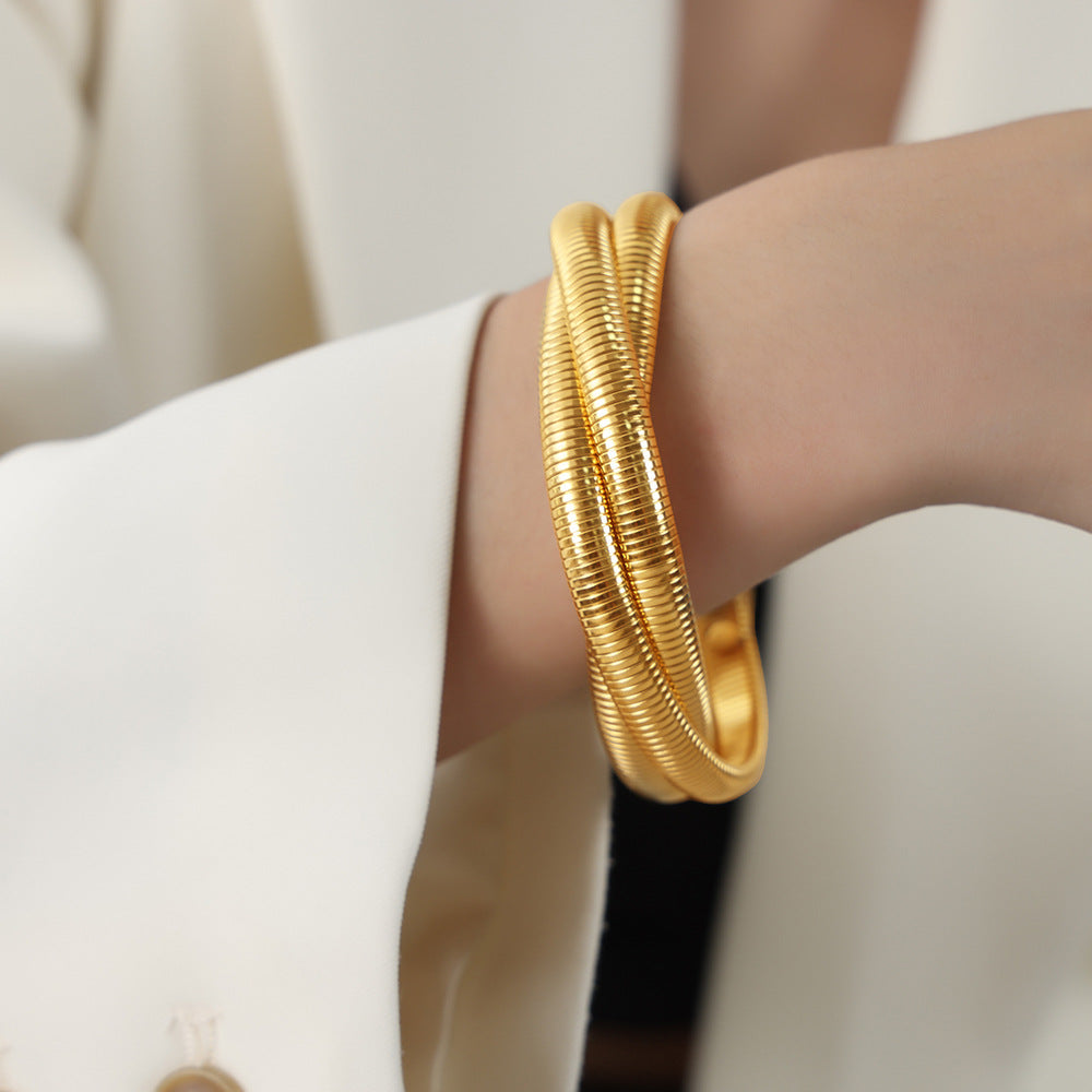 18K Gold PVD Triple Wrap Stainless Steel Bracelet