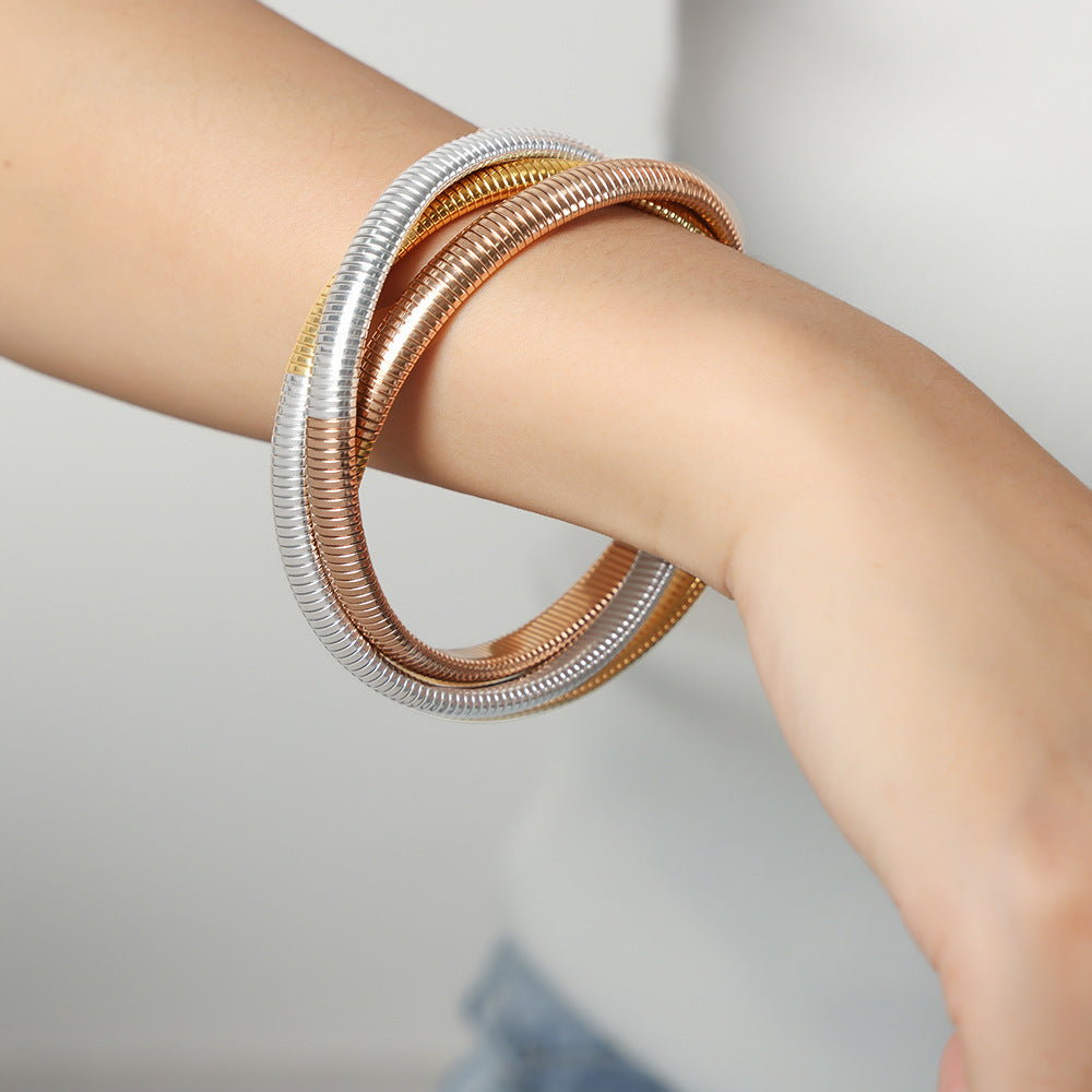 18K Gold PVD Triple Wrap Stainless Steel Bracelet