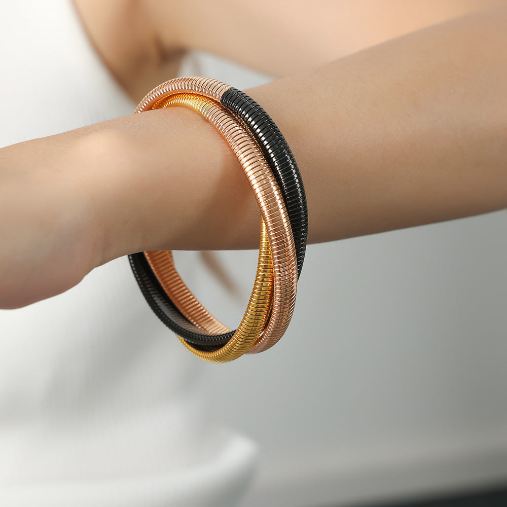 18K Gold PVD Triple Wrap Stainless Steel Bracelet