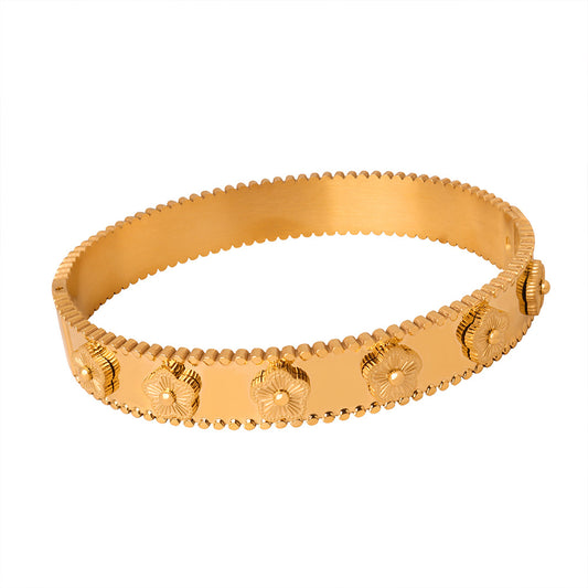 Vintage Flower Pattern Stainless Steel Bangle Bracelet