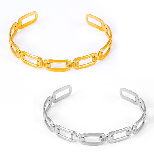 Stainless Steel Paperclip Chain Shape Cuff Bracelet