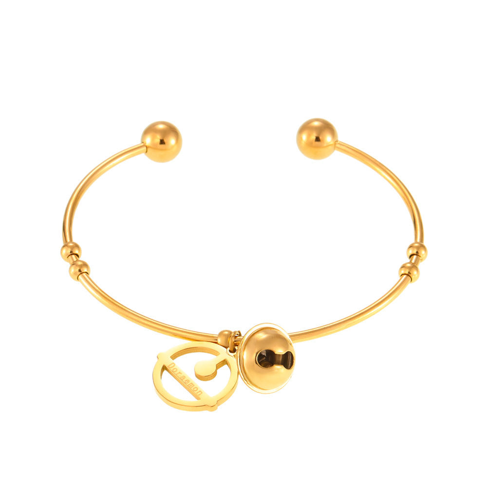 Stainless Steel Doraemon Bell Cuff Bracelet