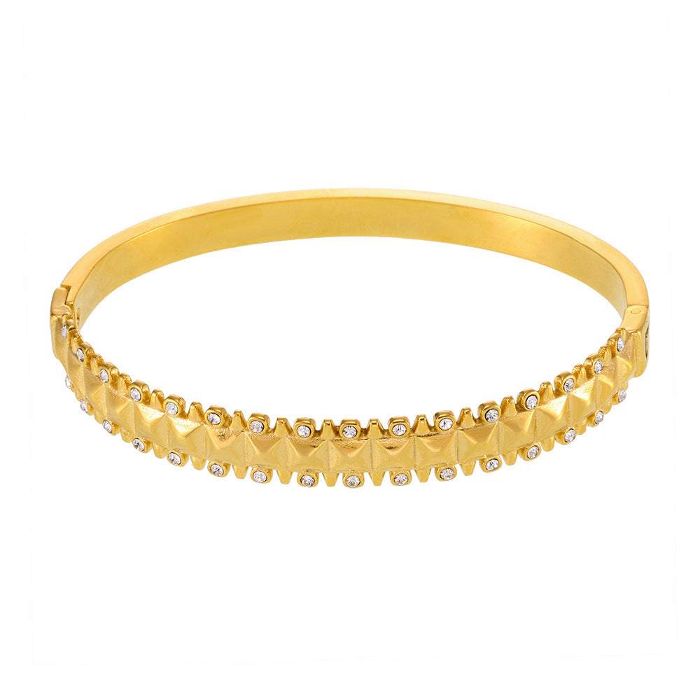 Stainless Steel Rivet Cubic Zirconia Bracelet