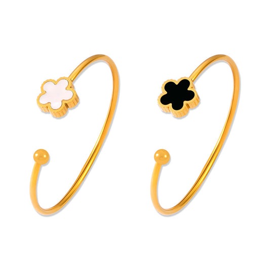 Personalized Flower Inlay White Shell Acrylic Cuff Bracelet
