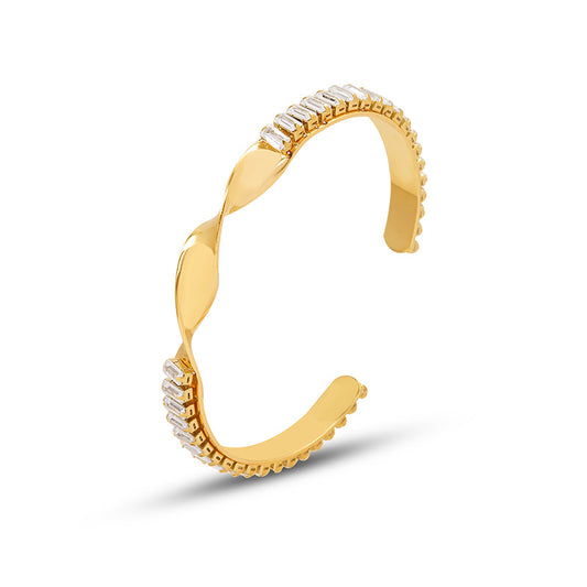 Stainless Steel Twisted Cubic Zirconia Bracelet