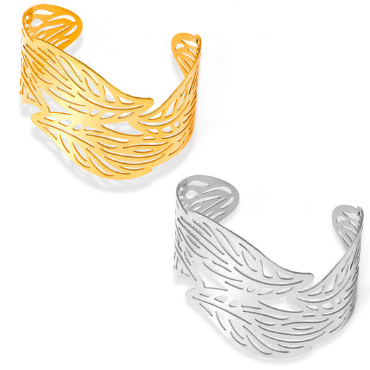 Stainless Steel Hollow Leaf Texture Cuff Bracelet