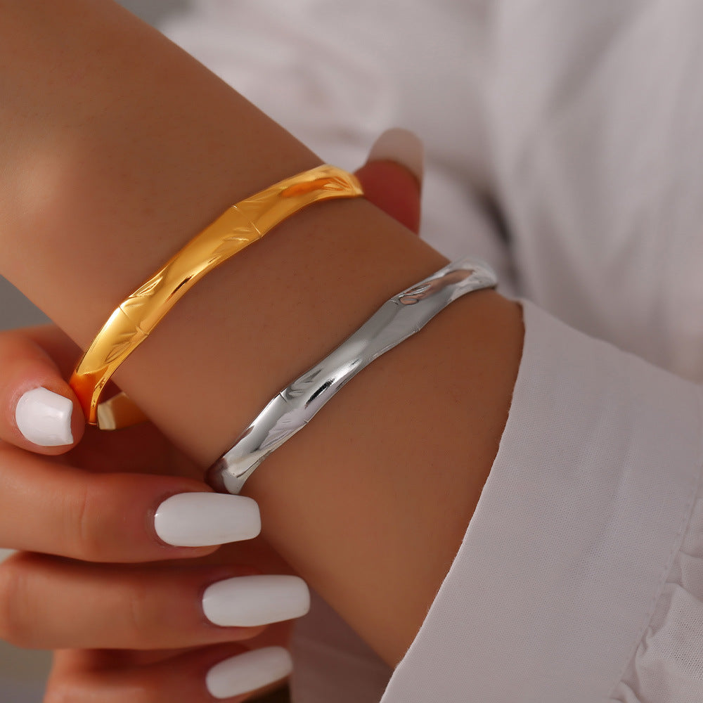 Stainless Steel Bamboo Textured Stitching Bracelet