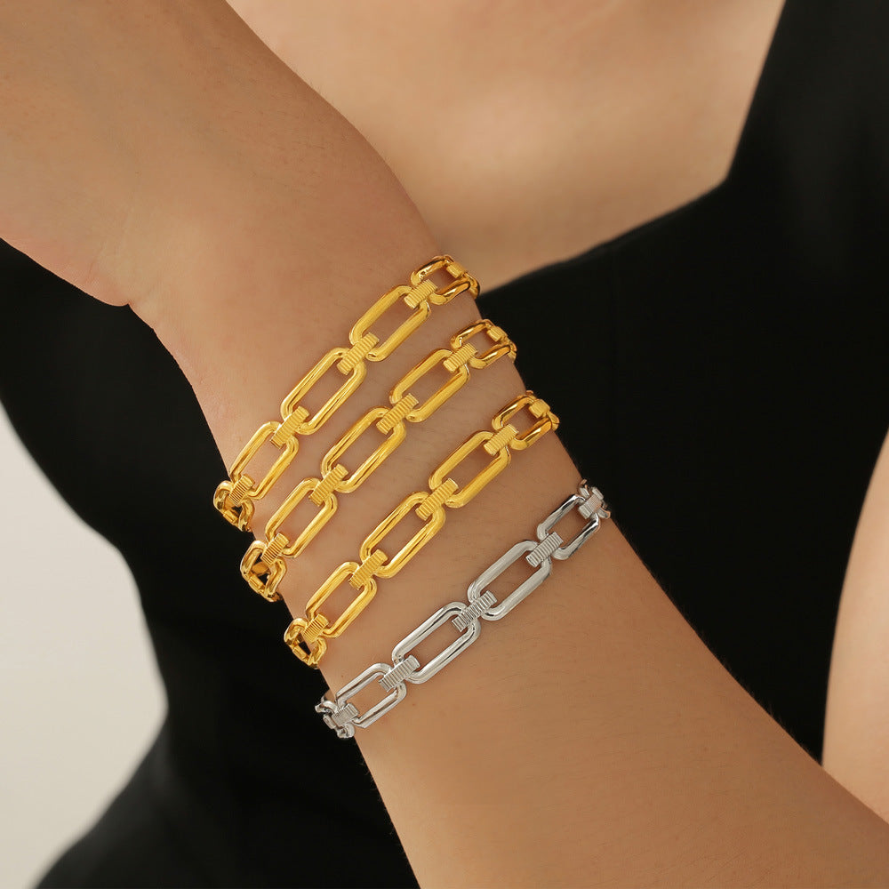 Stainless Steel Paperclip Chain Shape Cuff Bracelet