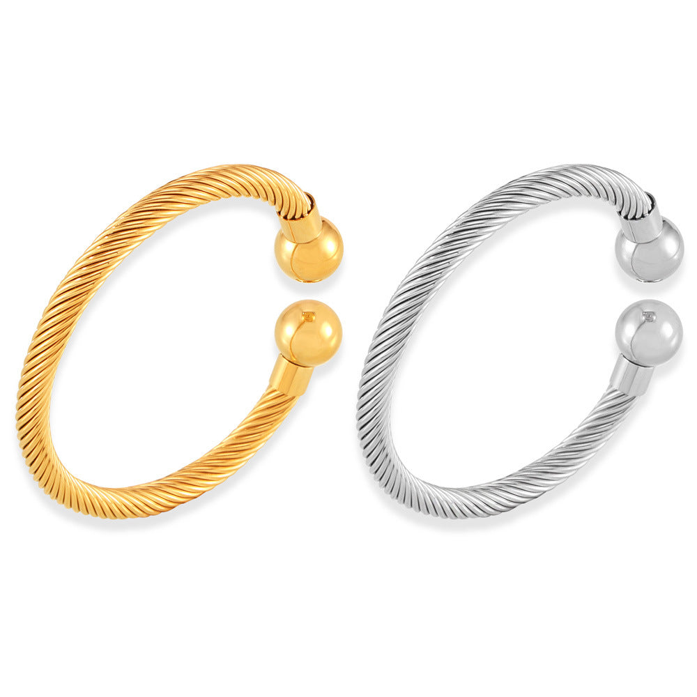 Stainless Steel Geometric Multi-layered Line Twist Texture Cuff Bracelet