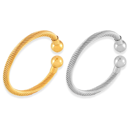 Stainless Steel Geometric Multi-layered Line Twist Texture Cuff Bracelet