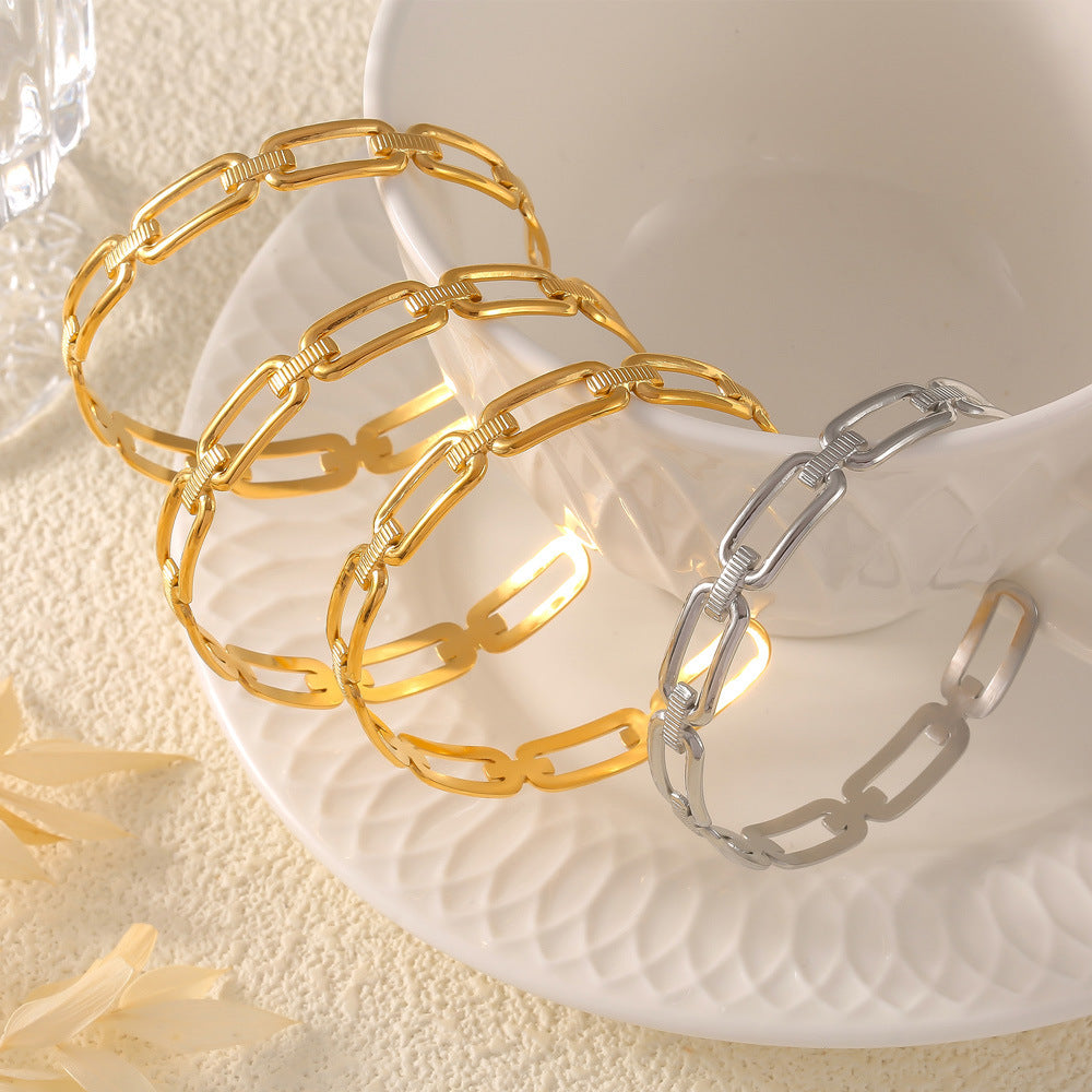 Stainless Steel Paperclip Chain Shape Cuff Bracelet
