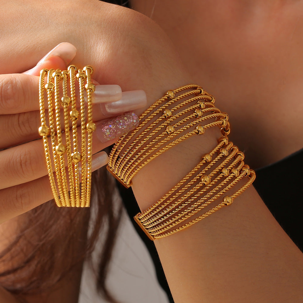 Stainless Steel Multi-layer Bead Cuff Bracelet