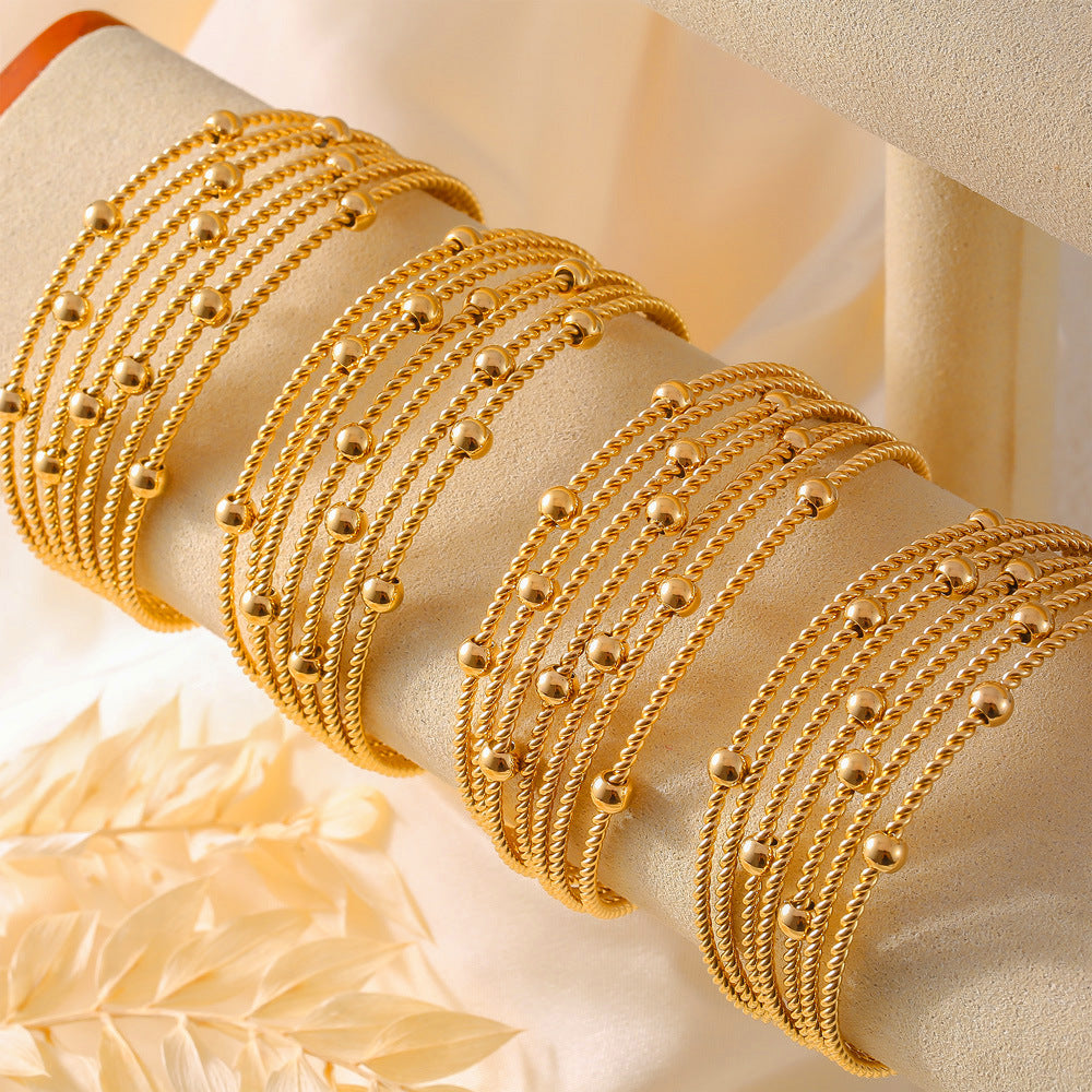 Stainless Steel Multi-layer Bead Cuff Bracelet