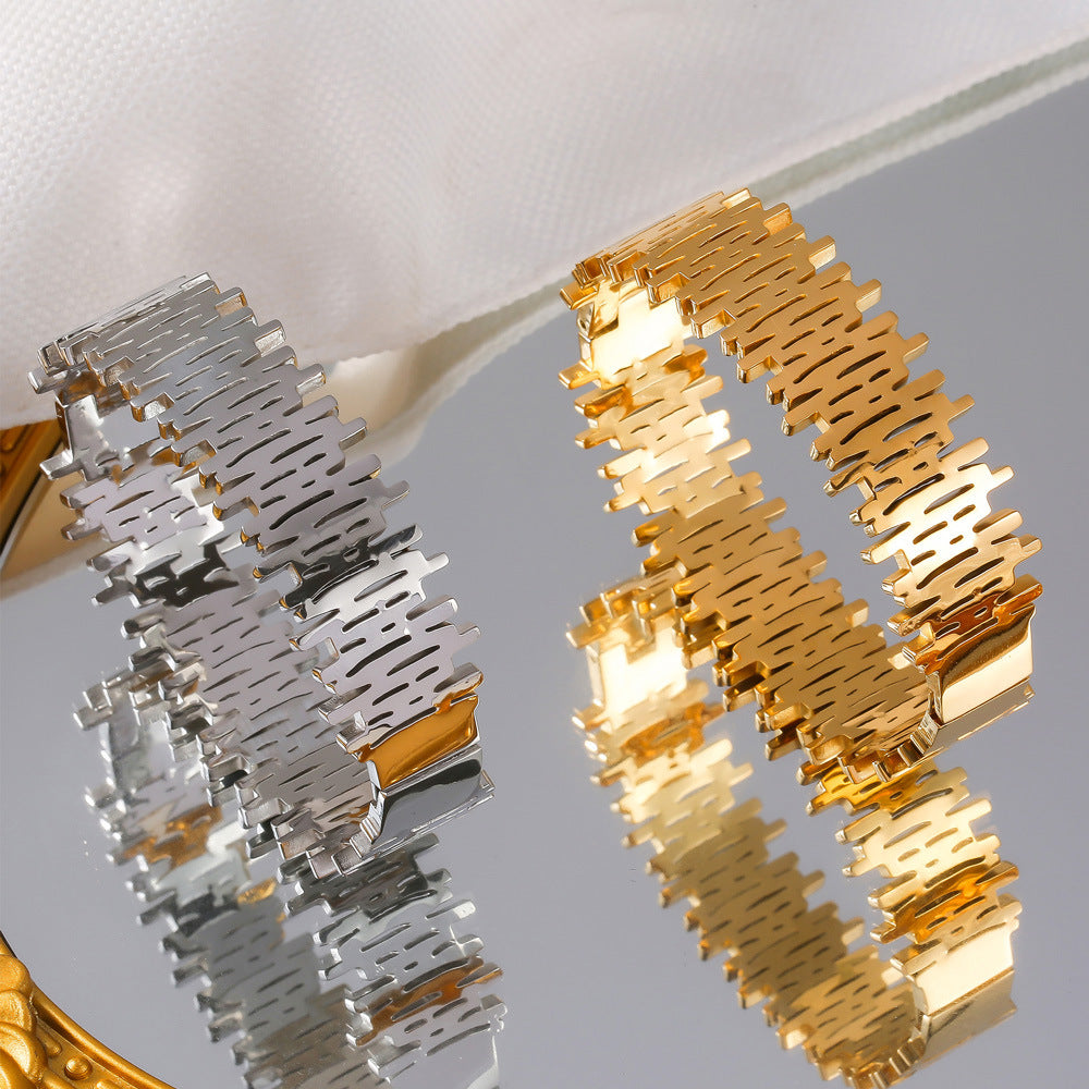 Stainless Steel Creative Vertical Stripes Hollow Stitching Bracelet