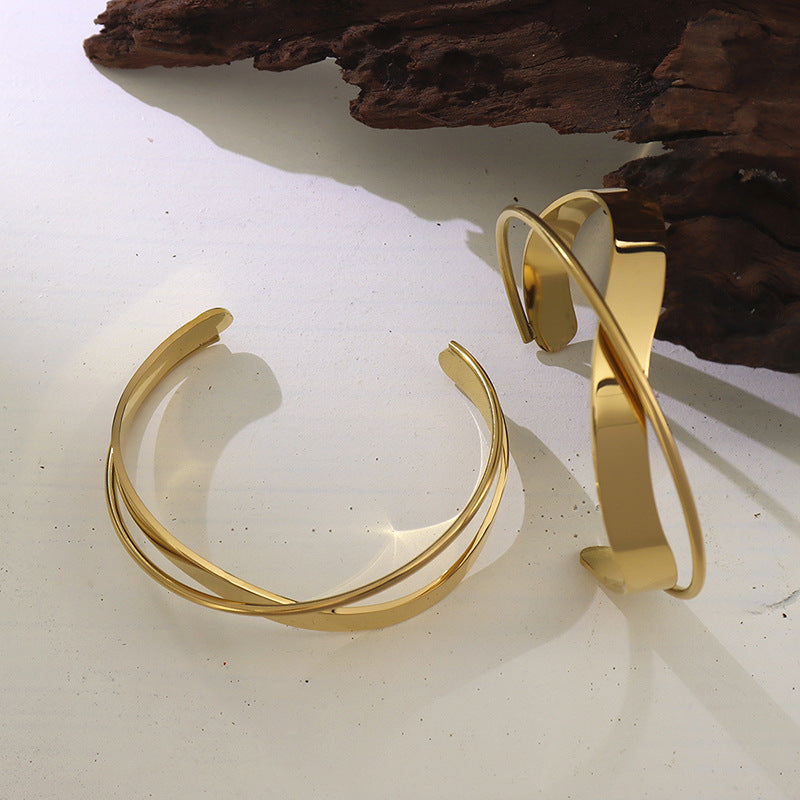 Stainless Steel 18K Gold PVD Simple Polished Double Layer Bracelet