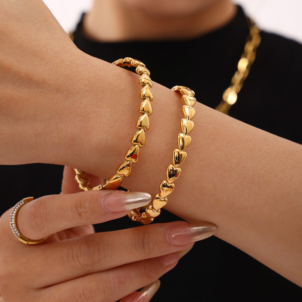 Stainless Steel 18K Gold PVD Heart Shape Bracelet