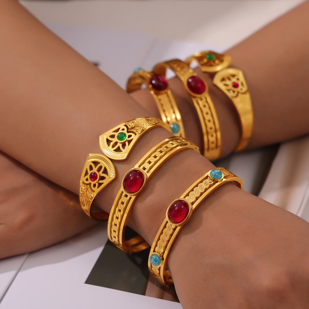 Stainless Steel Vintage Inlaiy Natural Stone Bracelet