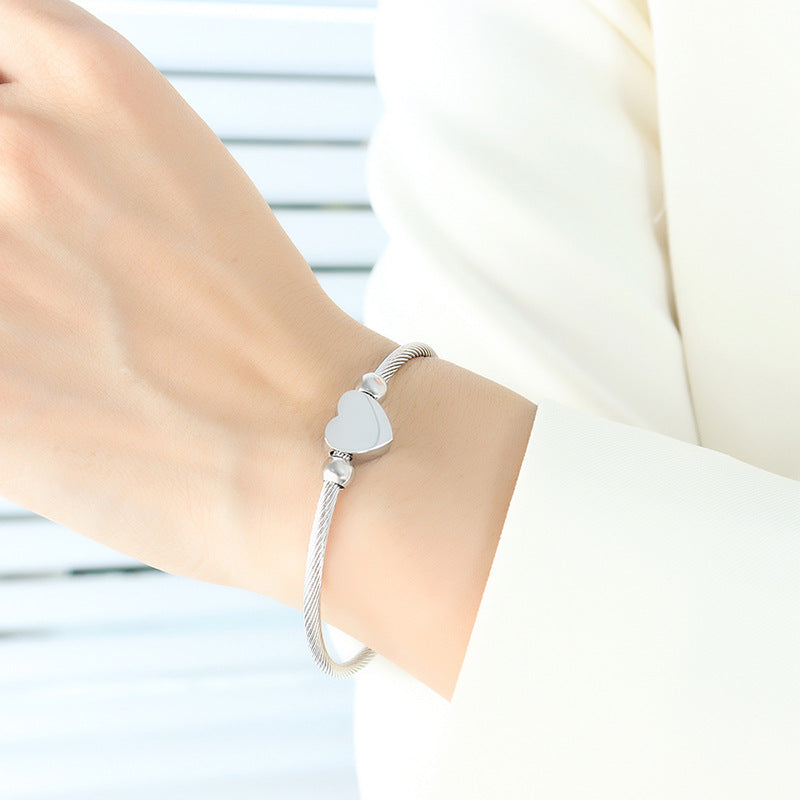 Stainless Steel Heart Shaped Wire Textured Bracelet
