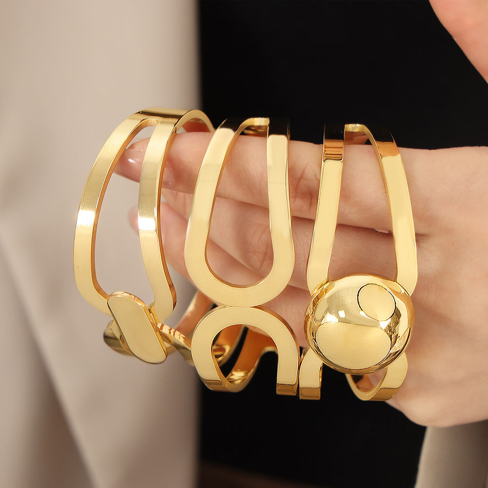 Polished Hollow Stainless Steel Simple Bracelet
