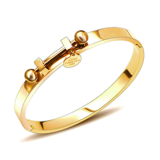 Stainless Steel Geometric Round Plate Engraved Love Design Bracelet