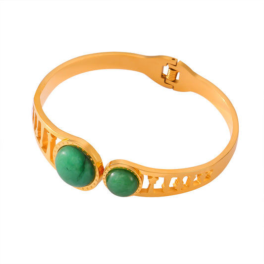 Palace Style Inlay Resin Hollow Bangle Bracelet
