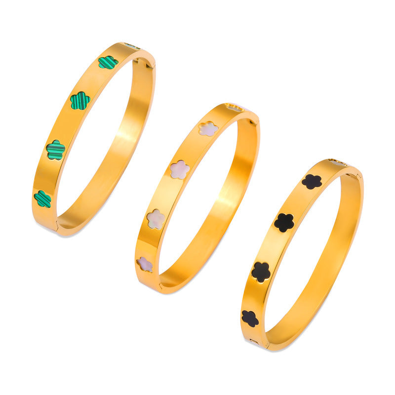 Flower Shape Inlay Mother of Pearl Acrylic Stainless Steel Bracelet