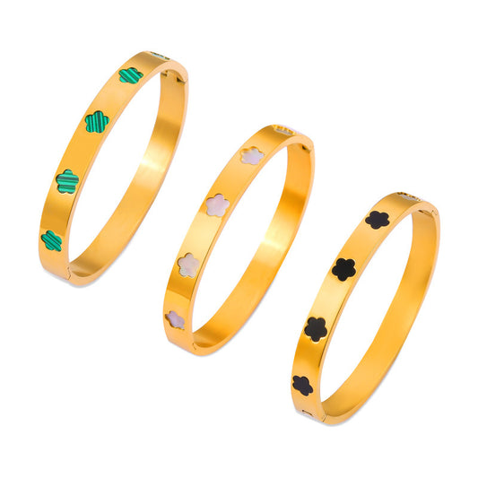 Flower Shape Inlay Mother of Pearl Acrylic Stainless Steel Bracelet