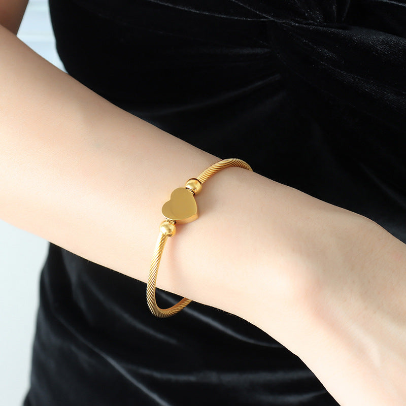 Stainless Steel Heart Shaped Wire Textured Bracelet