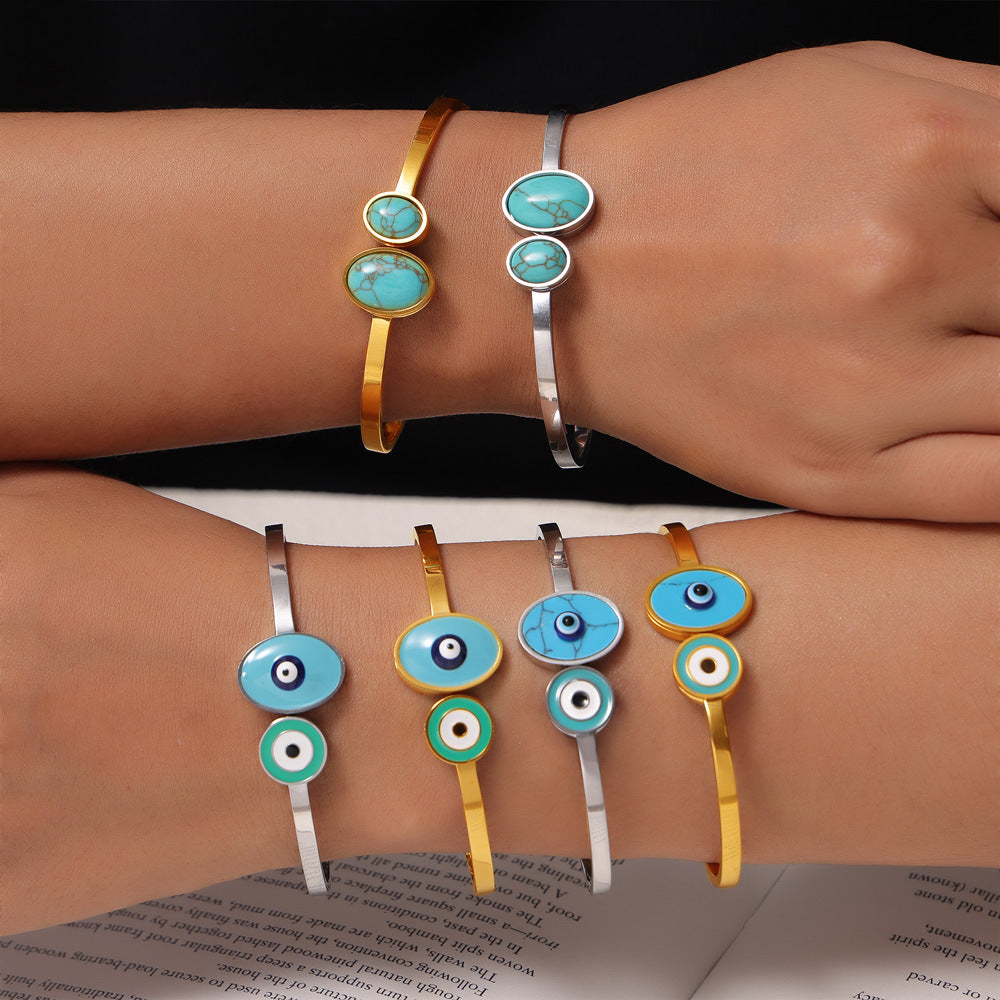 Stainless Steel Cartoon Eye Shape Oil Drop Bracelet