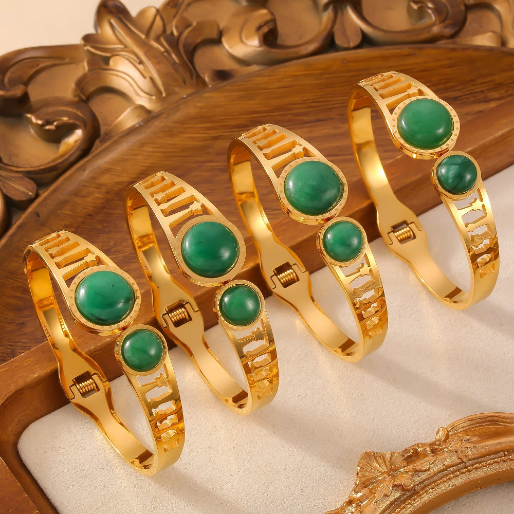 Palace Style Inlay Resin Hollow Bangle Bracelet