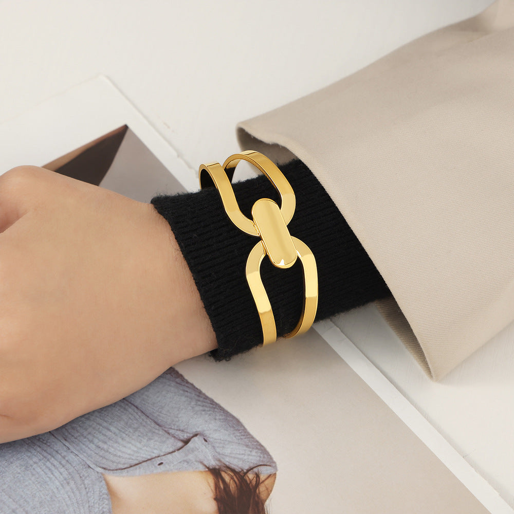 Polished Hollow Stainless Steel Simple Bracelet