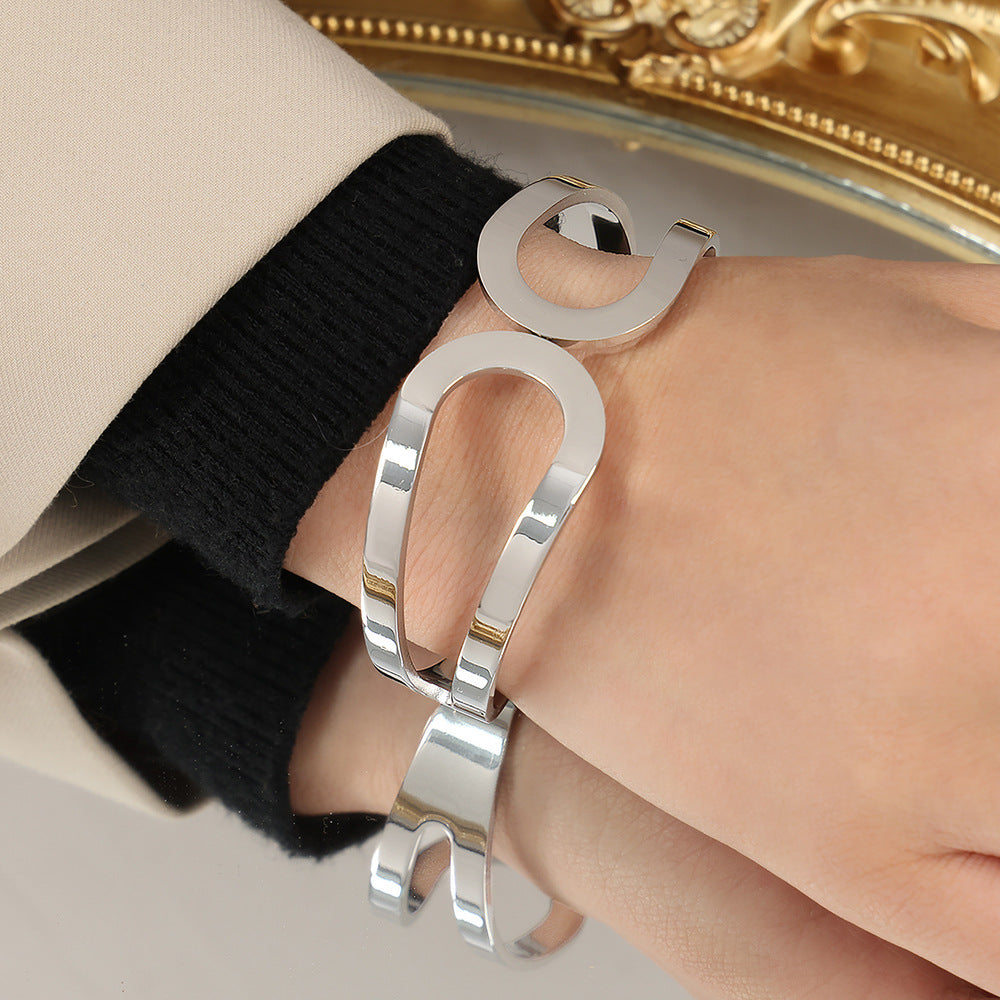 Polished Hollow Stainless Steel Simple Bracelet