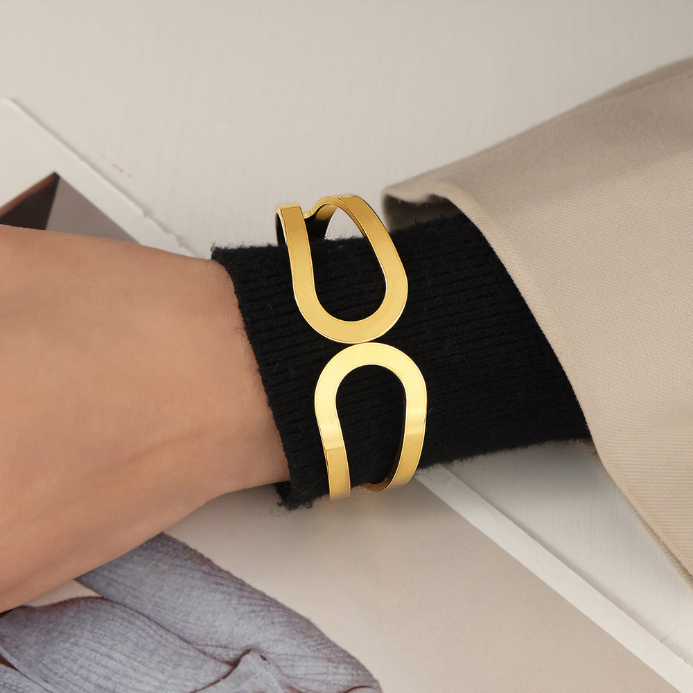 Polished Hollow Stainless Steel Simple Bracelet