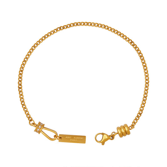 Stainless Steel Square Shape Pendant Curb Chain Bracelet