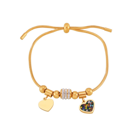 Stainless Steel 18K Gold PVD Heart Pendant Bracelet