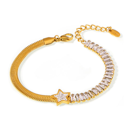 Star Pendant Flat Snake Chain Cubic Zirconia Bracelet