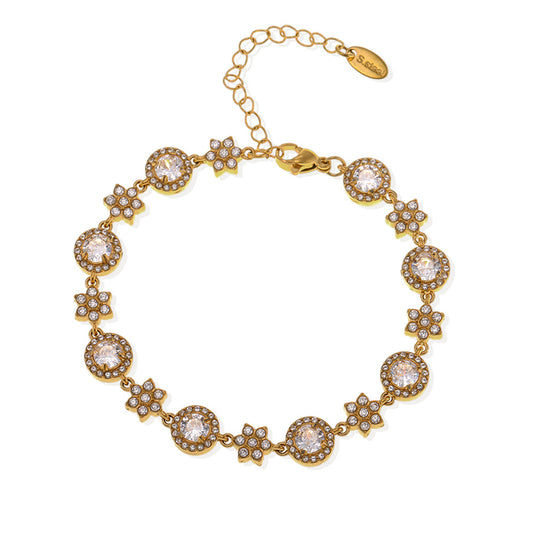 Stainless Steel Six-Leaf Flower Cubic Zirconia Bracelet