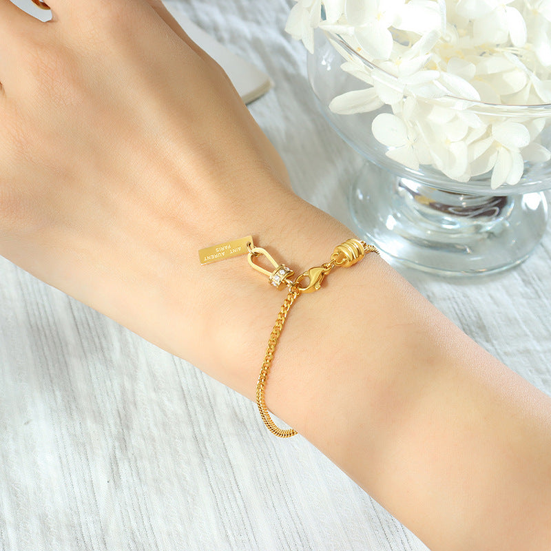 Stainless Steel Square Shape Pendant Curb Chain Bracelet