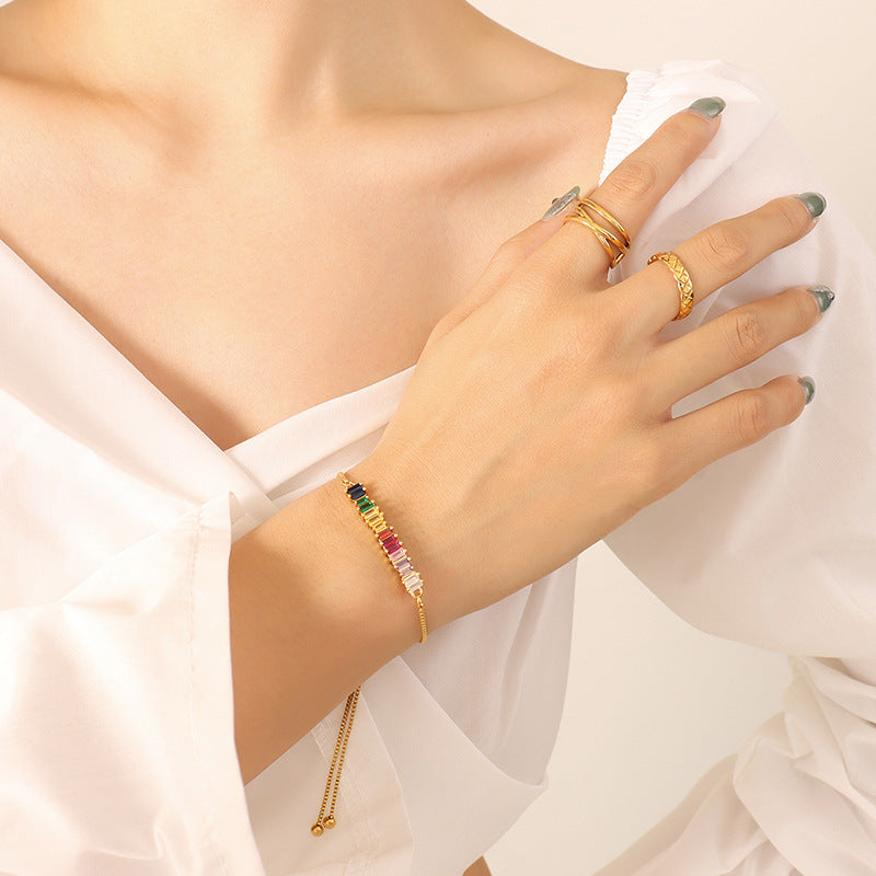 Stainless Steel Rainbow Cubic Zirconia Bracelet