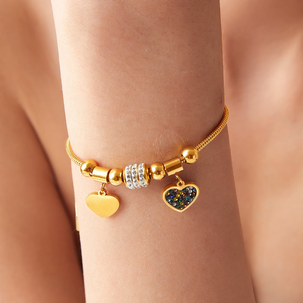 Stainless Steel 18K Gold PVD Heart Pendant Bracelet