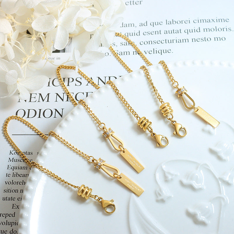 Stainless Steel Square Shape Pendant Curb Chain Bracelet