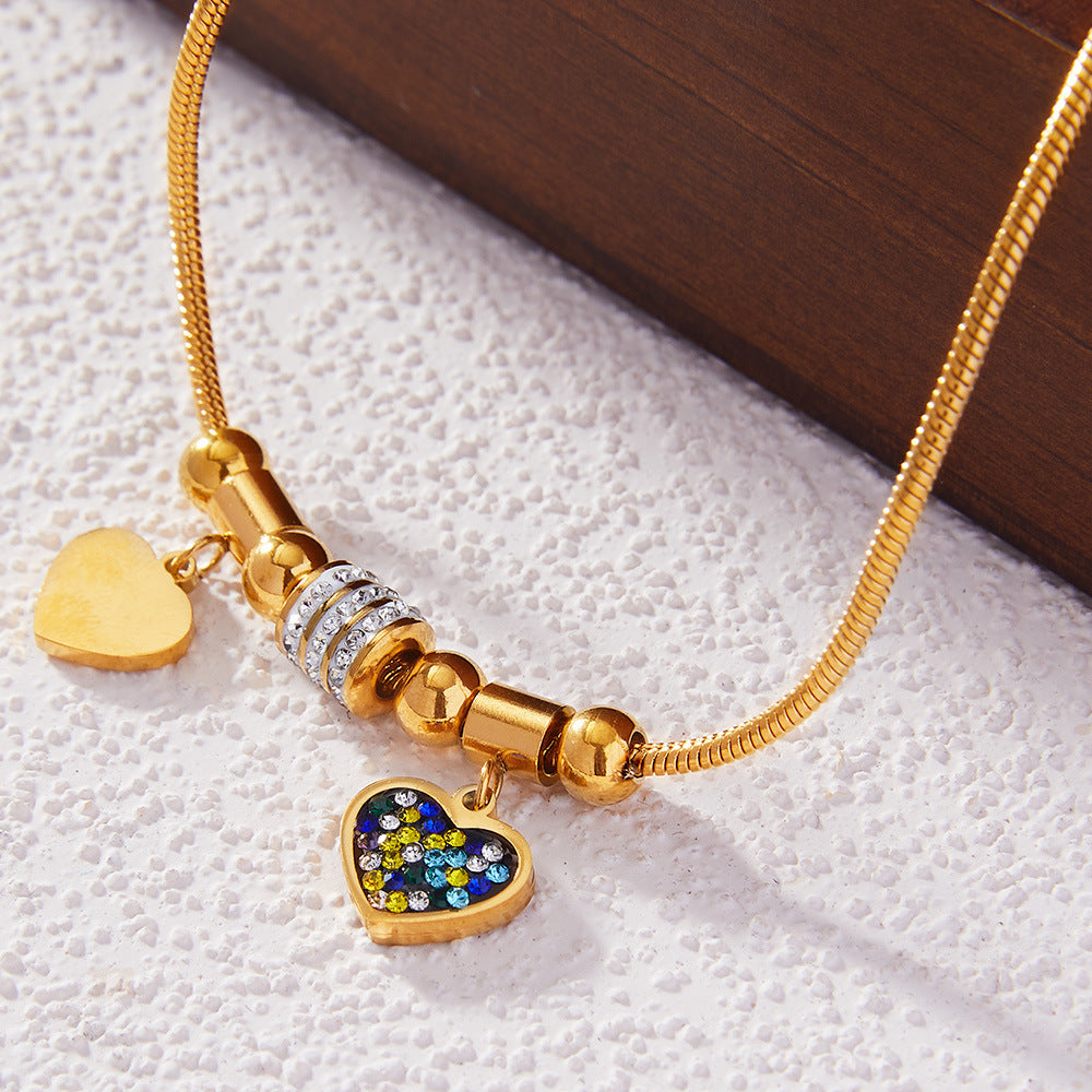 Stainless Steel 18K Gold PVD Heart Pendant Bracelet