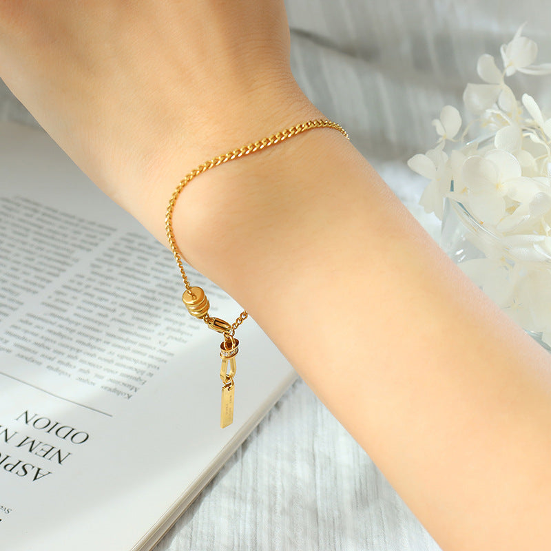 Stainless Steel Square Shape Pendant Curb Chain Bracelet