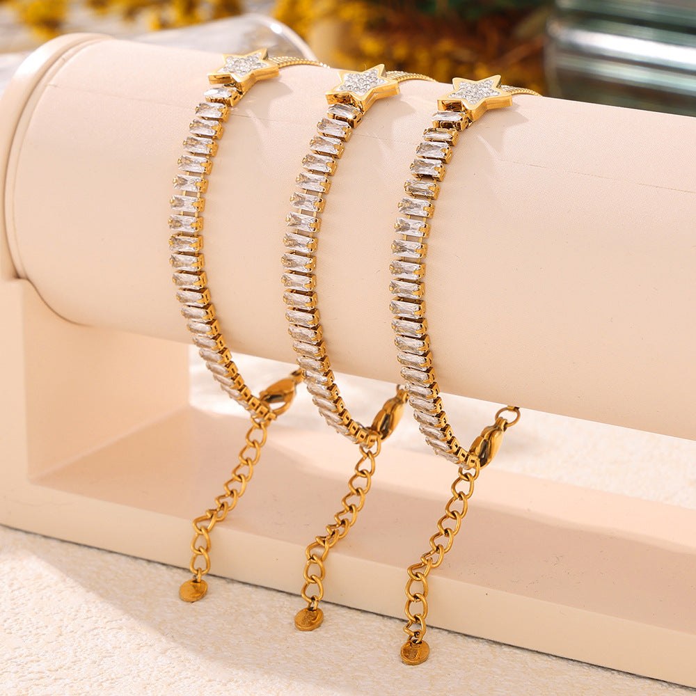 Star Pendant Flat Snake Chain Cubic Zirconia Bracelet