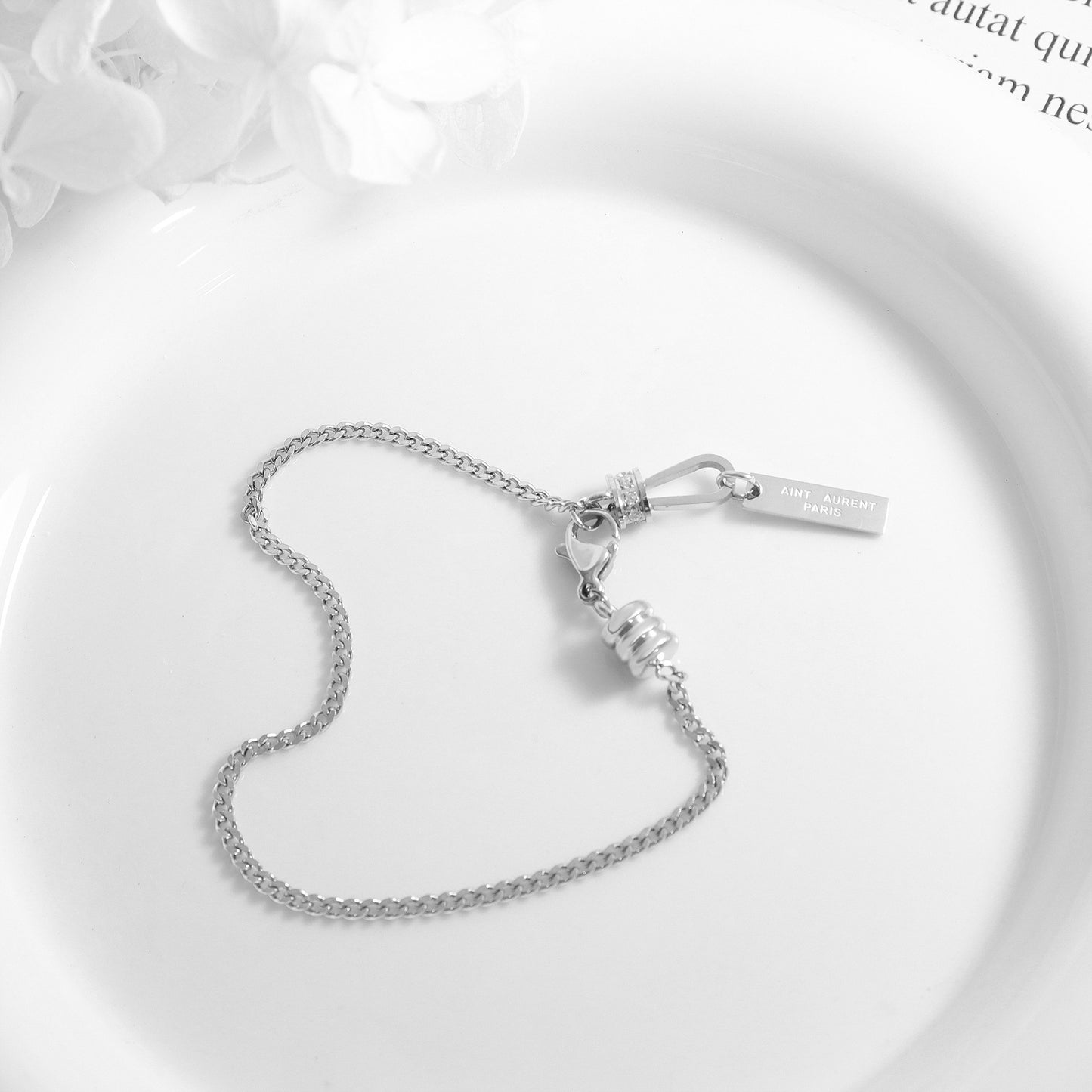 Stainless Steel Square Shape Pendant Curb Chain Bracelet