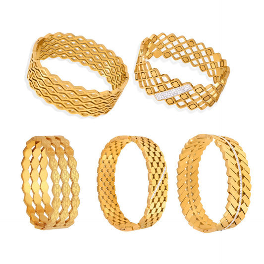 Hollow Texture Stainless Steel 18K Gold PVD Bangle Bracelet