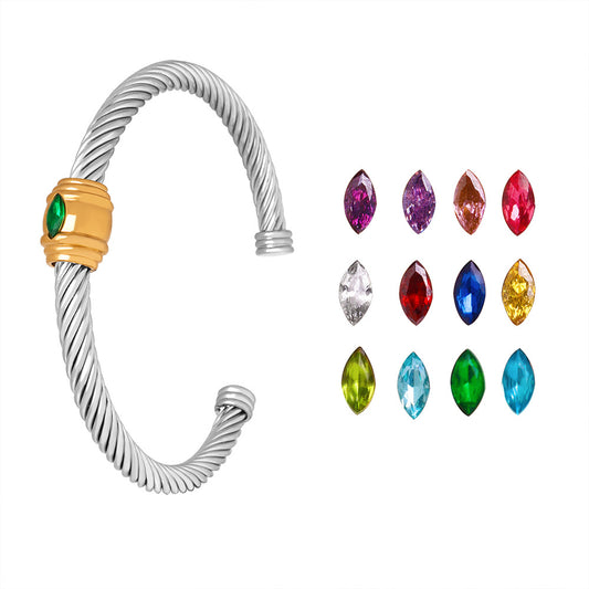 Rainbow Cubic Zirconia Stainless Steel Cuff Bracelet